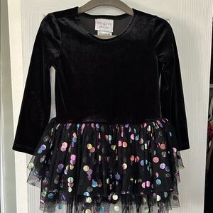 iris & ivy Black Velvet Long-Sleeve Dress with Iridescent Polka Dot Tulle
